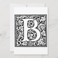 Monogram B Initial Black and White Floral Pattern 