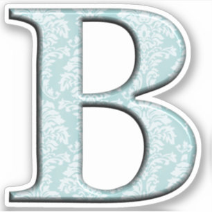 Monogram B Initial Die Cut Sticker Blue Damask