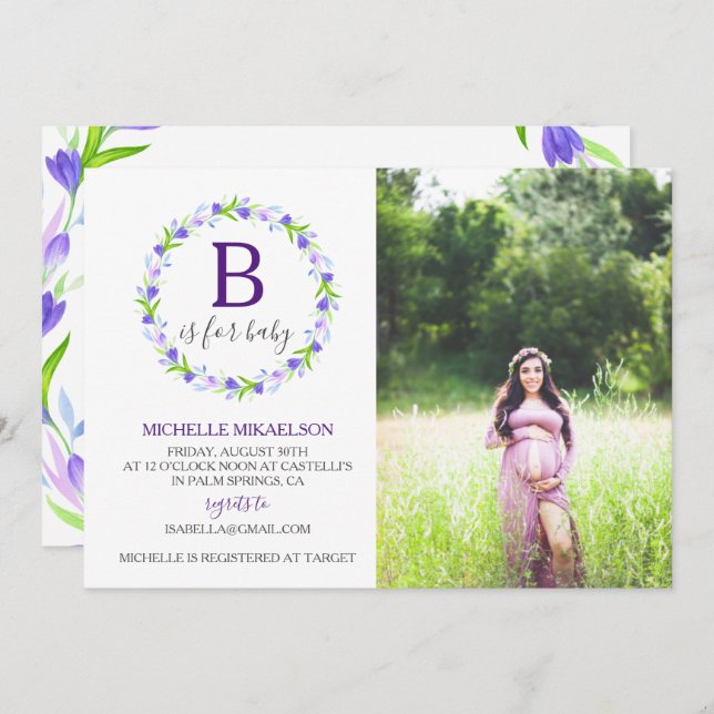 Monogram B is for Baby Shower Photo Invitation (Front/Back)