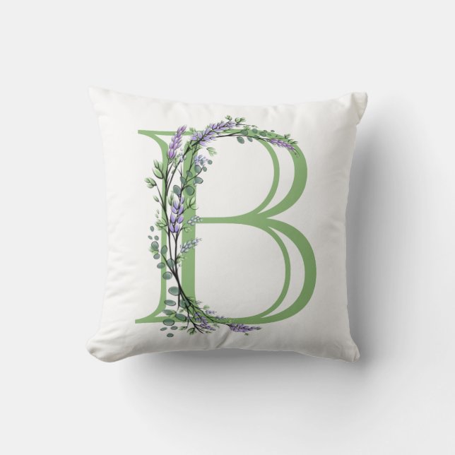 Monogram B Lavender Eucalyptus Cushion (Front)