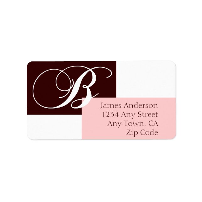 Monogram B Modern Address Labels Brown Pink (Front)