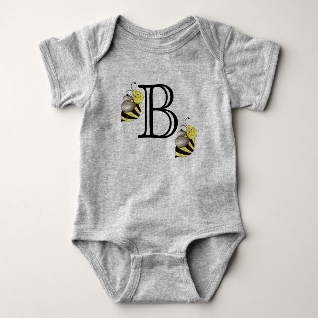 Monogram B Monogrammed Bumblebee Yellow Bumble Bee Baby Bodysuit (Front)