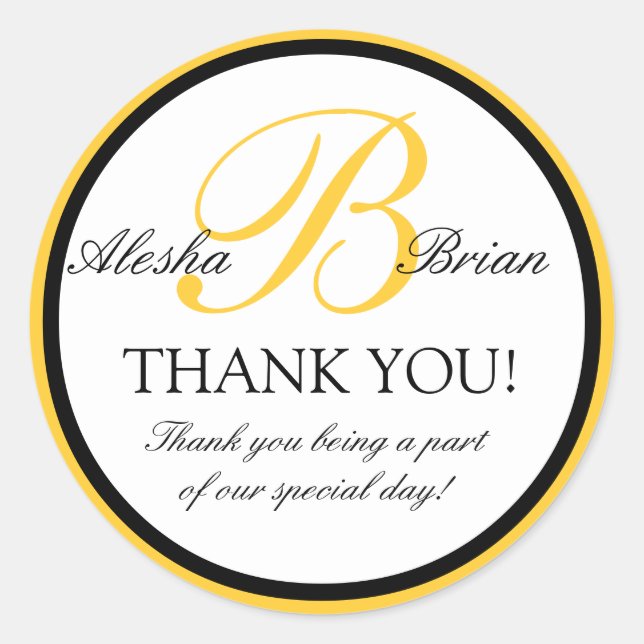 Monogram B Wedding Favour Thank You Stickers (Front)