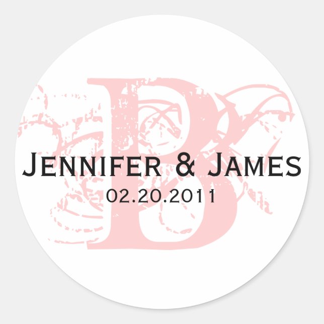 Monogram B White and Pink Wedding Sticker (Front)