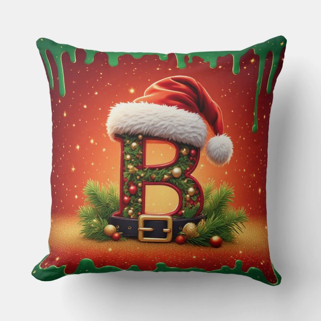 Monogram B With Christmas Holiday Charm 🎅 Cushion (Front)