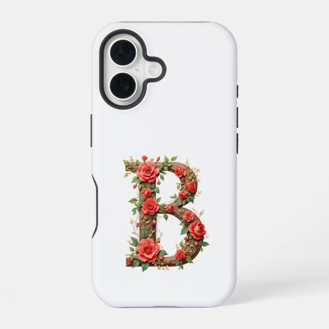 Monogram B with flowers iPhone 16 Case (Back)