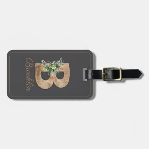 Monogram B wood letter flower grey Luggage Tag