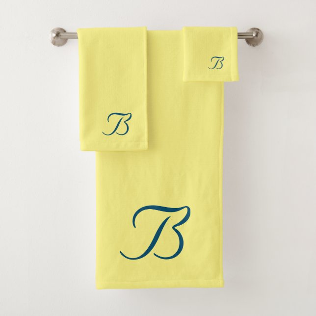 Monogram B Yellow  Bath Towel Set (Insitu)