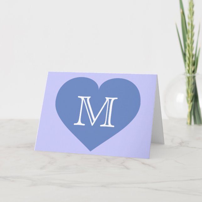 Monogram Baby Blue Heart Note Card (Front)