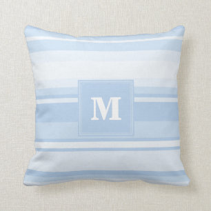 Monogram baby blue stripes cushion