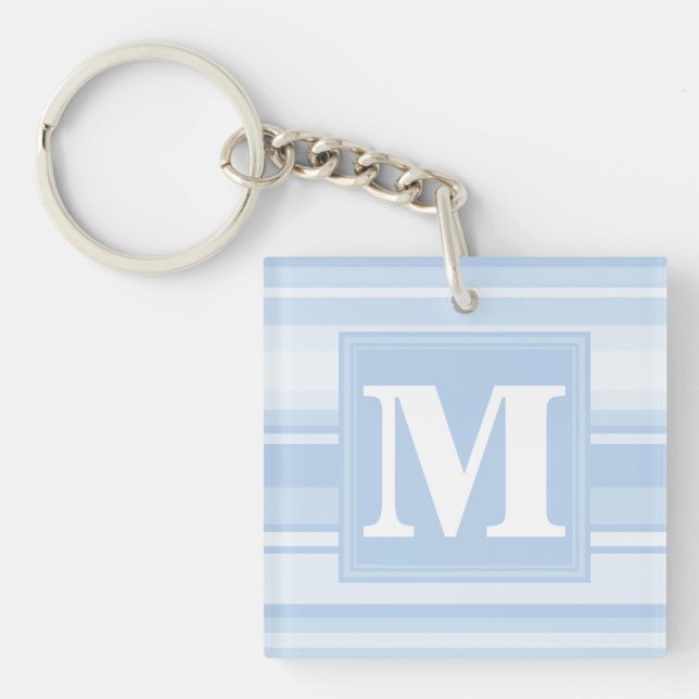 Monogram baby blue stripes key ring (Front)