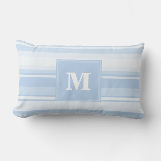 Monogram baby blue stripes lumbar cushion (Front)