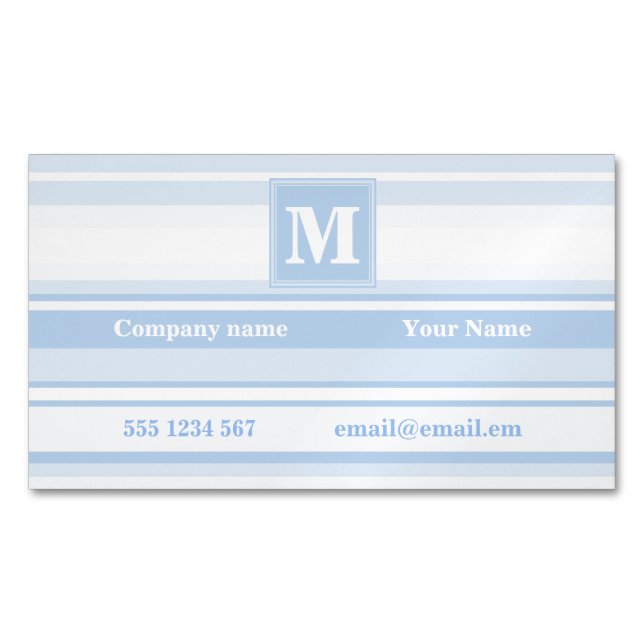 Monogram baby blue stripes 	Magnetic business card (Front)