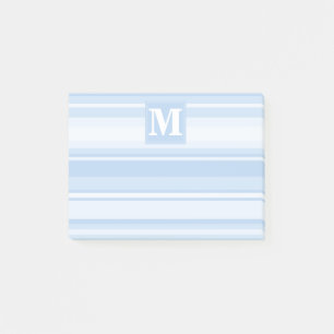 Monogram baby blue stripes post-it notes