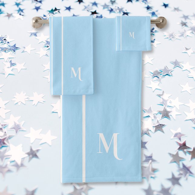 Monogram Baby Blue White Racing Stripes Boys Kids Bath Towel Set (Monogram Baby Blue White Racing Stripes Boys Kids Bath Towel Set)