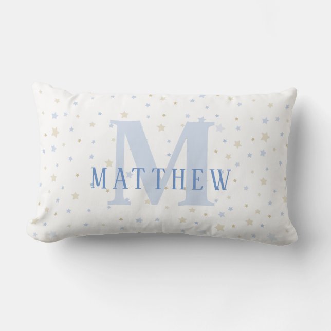 Monogram Baby Boy Blue Nursery Decor Pillow (Front)