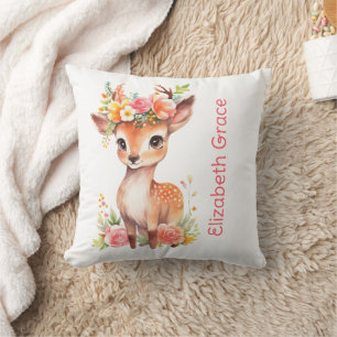 Monogram Baby Deer Pink Floral Flowers Baby Cushion