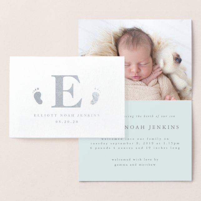 monogram baby feet photo birth announcement (Display)
