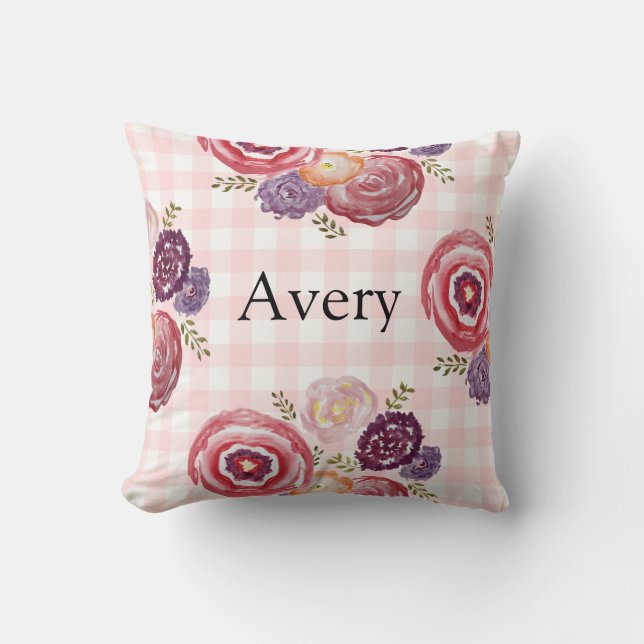 Monogram Baby Girl Floral Throw Pillow (Front)