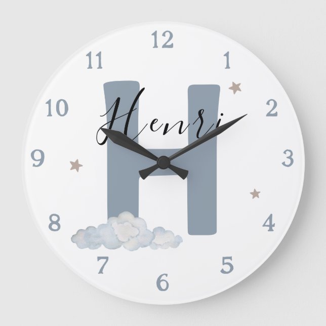 Monogram Baby Initial & Name Nursery Wall Clock (Front)
