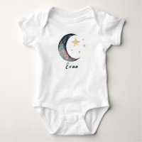 Monogram Baby Name Earthy Boho Flower Moon Stars