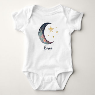 Monogram Baby Name Earthy Boho Flower Moon Stars Bodysuit