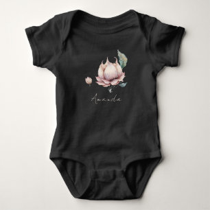 Monogram Baby Name Earthy Boho Pretty Lotus Flower Bodysuit
