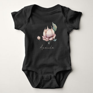 Monogram Baby Name Earthy Boho Pretty Lotus Flower Bodysuit