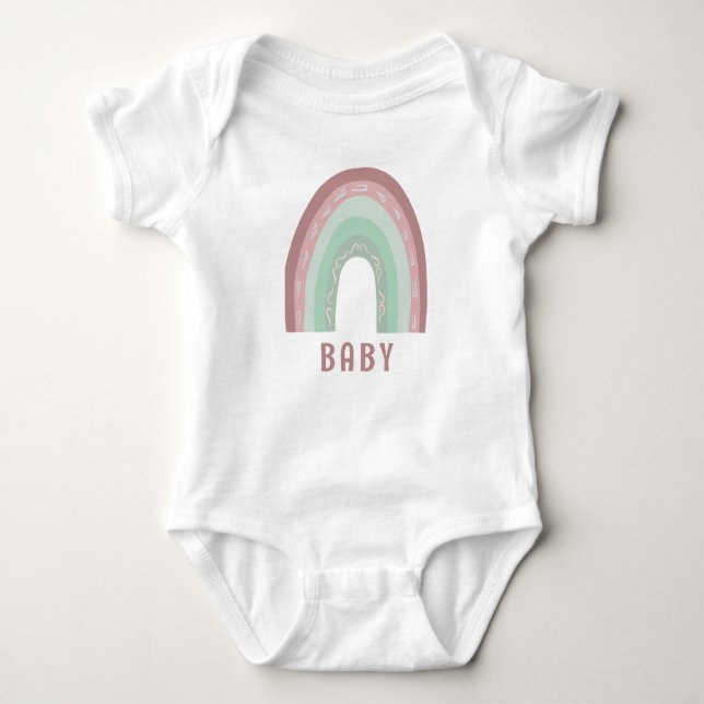 Monogram Baby Name Earthy Boho Rainbow Baby Bodysu Bodysuit (Front)