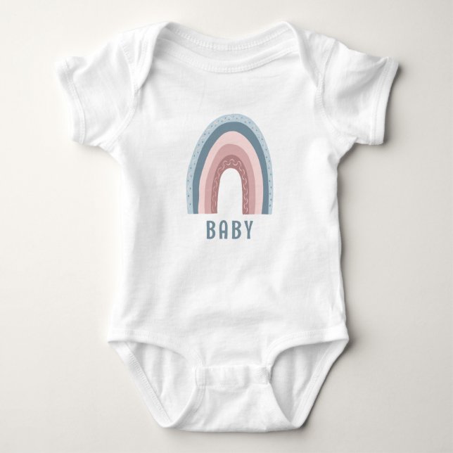 Monogram Baby Name Earthy Boho Rainbow Blue Pink Bodysuit (Front)