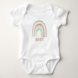 Monogram Baby Name Earthy Boho Rainbow Green Brown Baby Bodysuit