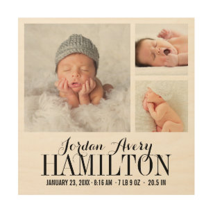 Monogram Baby Photo Collage Print on Wood