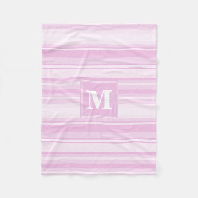 Monogram baby pink stripes fleece blanket (Front)
