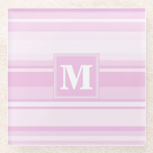 Monogram baby pink stripes glass coaster
