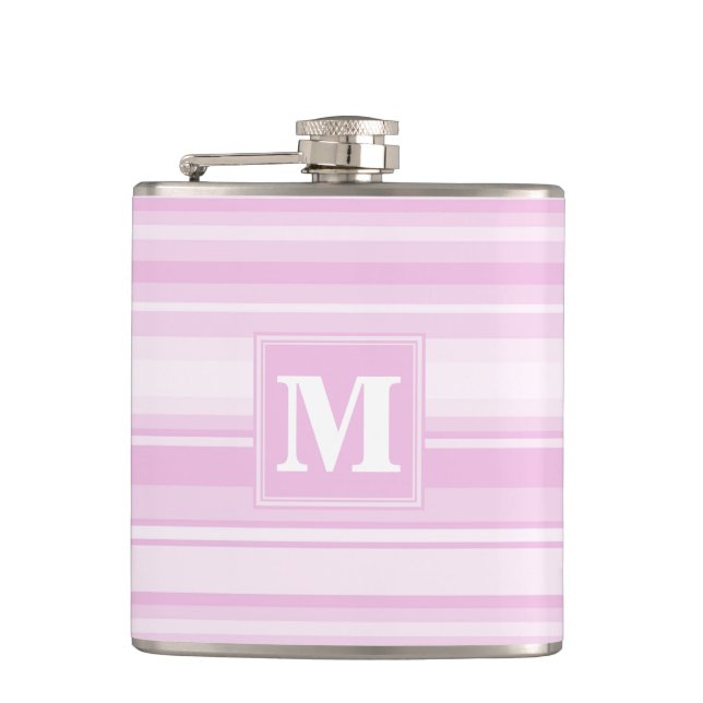 Monogram baby pink stripes hip flask (Front)
