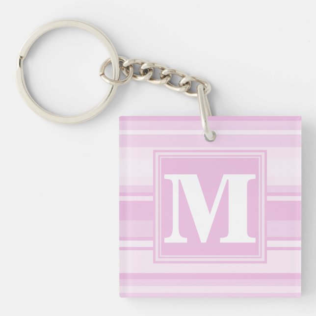 Monogram baby pink stripes key ring (Front)