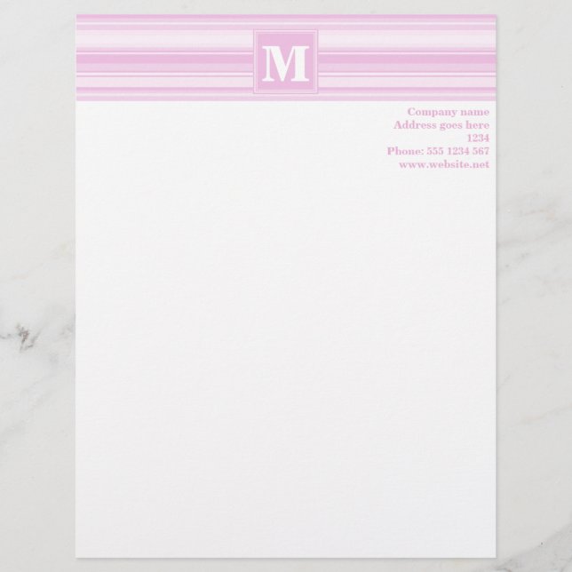 Monogram baby pink stripes letterhead design (Front)