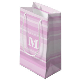 Monogram baby pink stripes small gift bag