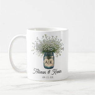 Monogram Baby's Breath Mason Jar Wedding Favour Coffee Mug
