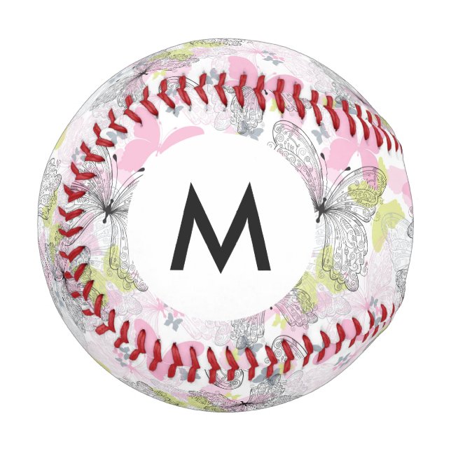 Monogram Background with butterfly Baseball (Front Left)