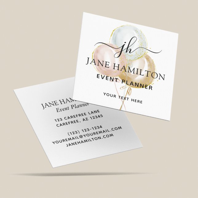 Monogram Balloons Event Planner Square Business Card (Creator Uploaded)