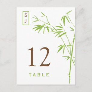 Monogram Bamboo Table Number Card Green & Brown