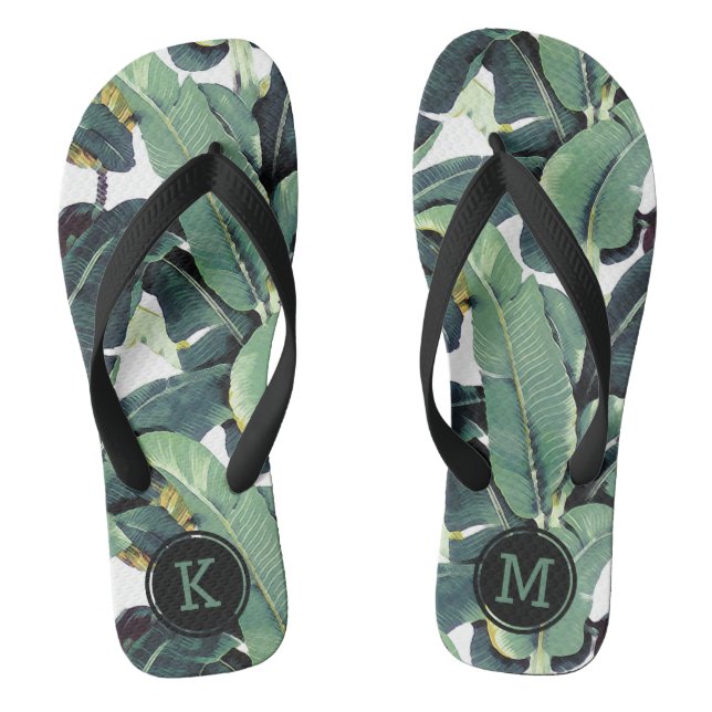 Monogram Banana Leaves Palm Tree Flip Flops (Footbed)