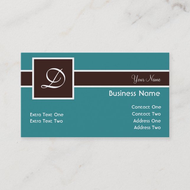 Monogram Band Teal & Chocolate Business Cards (Front)