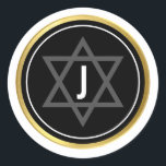 MONOGRAM BAR MITZVAH modern black white gold Classic Round Sticker<br><div class="desc">by kat massard >>> WWW.SIMPLYSWEETPAPERIE.COM <<< *** NOTE - THE SHINY GOLD FOIL EFFECT IS A PRINTED PICTURE *** - - - - - - - - - - - CONTACT ME for custom "faux gold foil effect type" Love the design, but would like to see some changes - another...</div>
