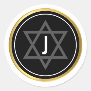 MONOGRAM BAR MITZVAH modern black white gold Classic Round Sticker