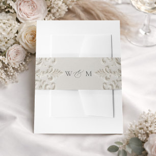 Monogram Baroque Cream Wedding Invitation Belly Band