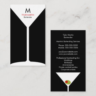 Monogram Bartending Business Card - Black & White
