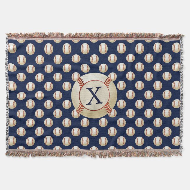 Monogram Baseball Balls Sports pattern Throw Blanket (Front)