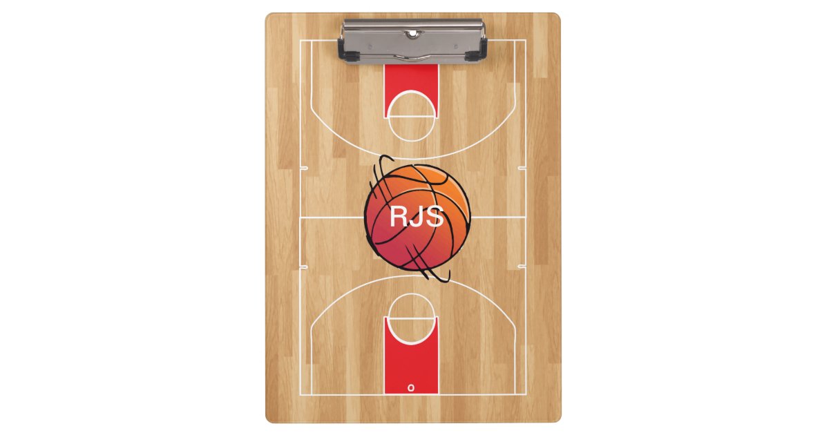 Monogram Basketball on Basketball Court Clipboard Zazzle